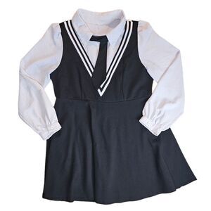 Academia Librarian Uniform Dress – Black/Off White